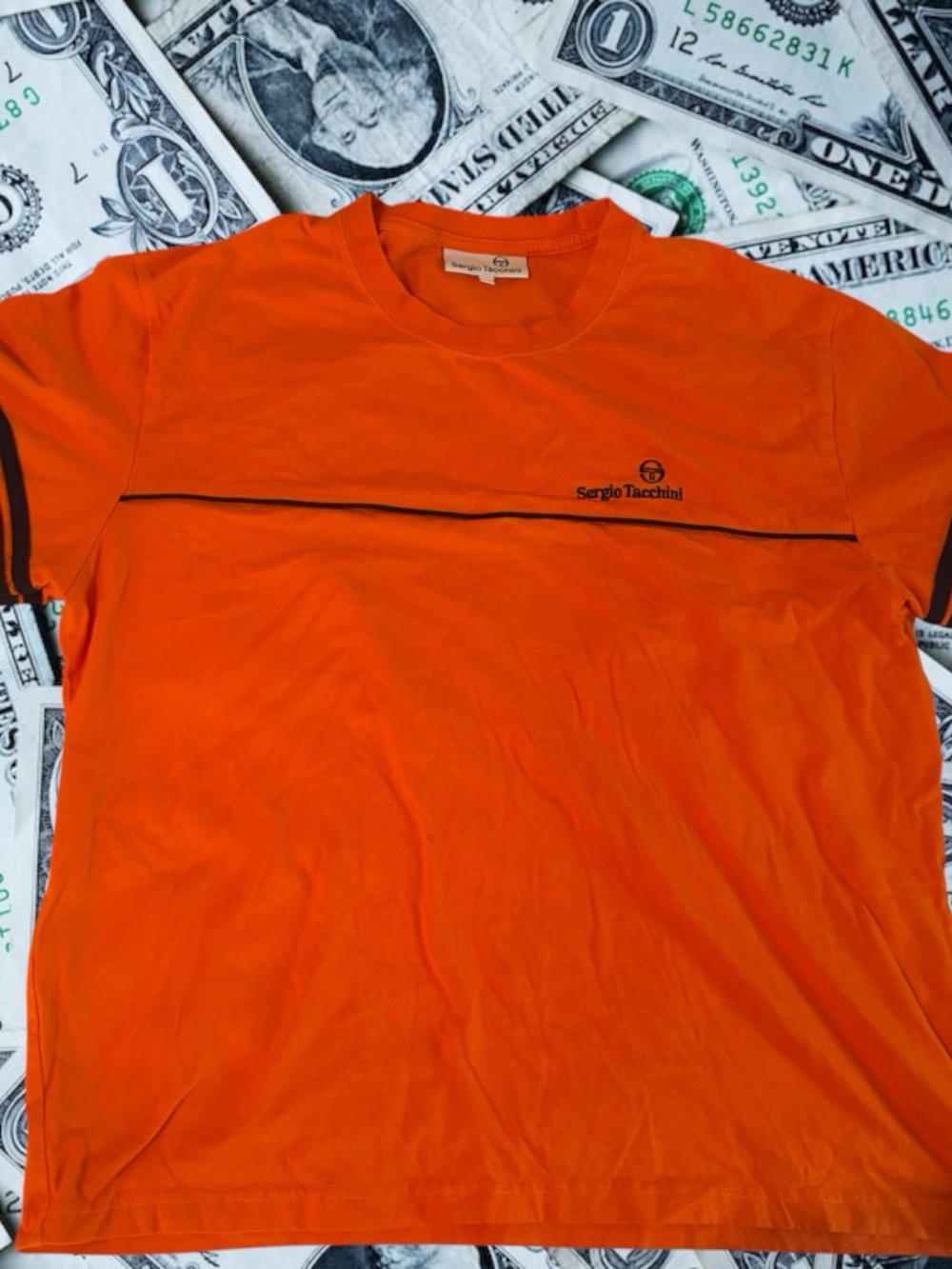 Sergio Tacchini Orange Short Sleeve Crew Tee with Contrast Piping